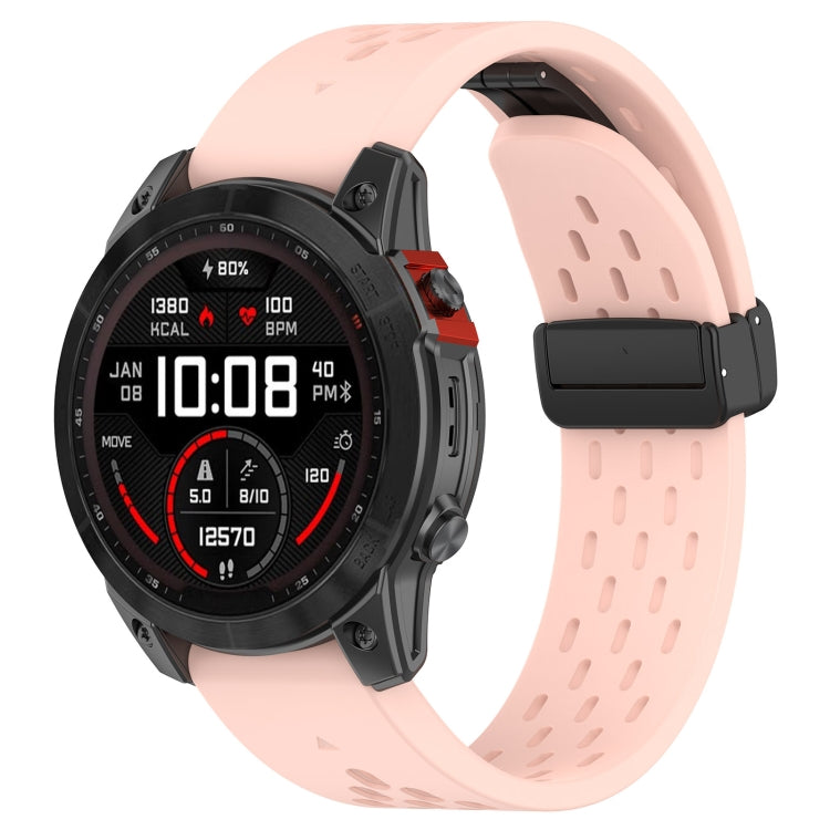For Garmin Fenix 5X GPS / 5X Puls Quick Release Holes Magnetic Buckle Silicone Watch Band(Pink) - Watch Bands by buy2fix | Online Shopping UK | buy2fix