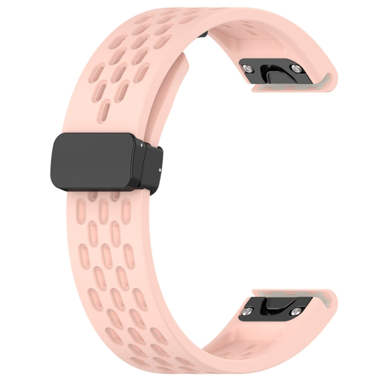 For Garmin Descent MK1 / MK2 / MK2i Quick Release Holes Magnetic Buckle Silicone Watch Band(Pink) - Watch Bands by buy2fix | Online Shopping UK | buy2fix