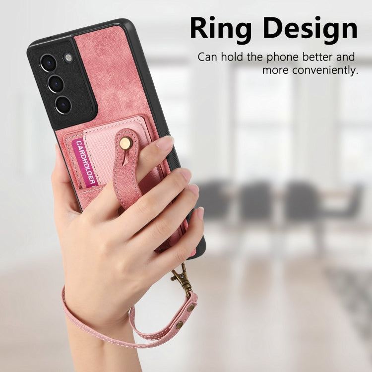 For Samsung Galaxy S21 5G Retro Cross Wristband Wallet Leather Back Phone Case(Pink) - Galaxy S21 5G Cases by buy2fix | Online Shopping UK | buy2fix