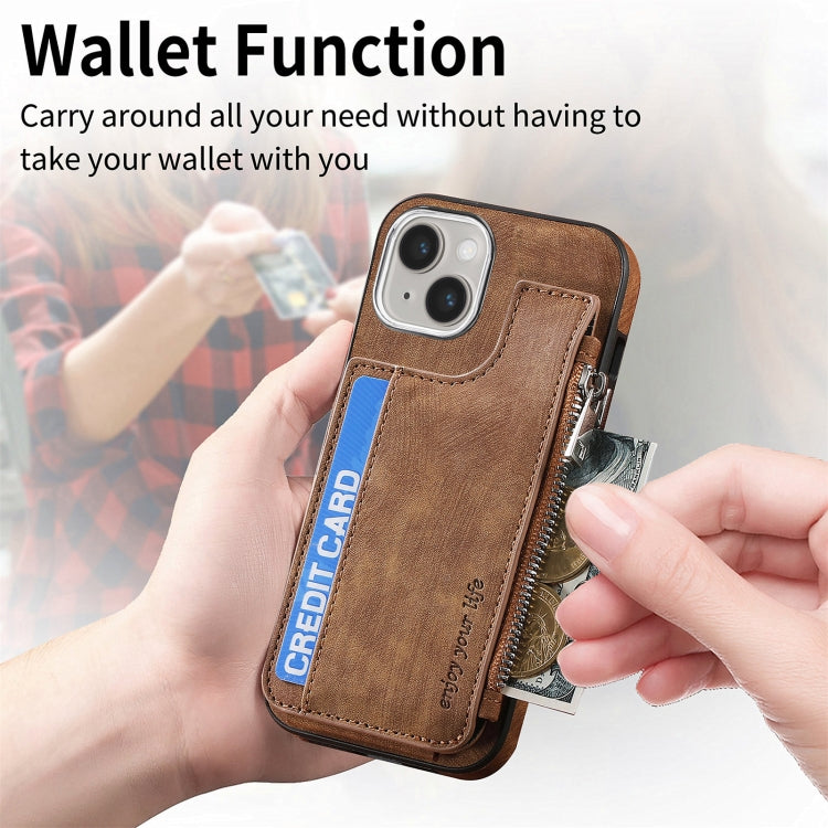 For iPhone 15 Pro Magsafe Zipper RFID Wallet All-inclusive Shockrpoof Phone Case(Brown) - iPhone 15 Pro Cases by buy2fix | Online Shopping UK | buy2fix