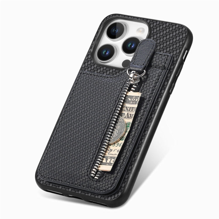 For  iPhone 16 Pro Max Carbon Fiber Vertical Flip Zipper Phone Case(Black) - iPhone 16 Pro Max Cases by buy2fix | Online Shopping UK | buy2fix