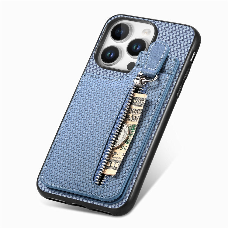 For  iPhone 16 Pro Max Carbon Fiber Vertical Flip Zipper Phone Case(Blue) - iPhone 16 Pro Max Cases by buy2fix | Online Shopping UK | buy2fix