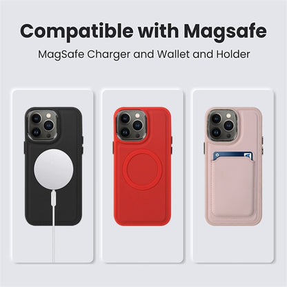 For iPhone 15 Plus Imitation Liquid Skin Feel Plating Magsafe Card Bag Phone Case(Black) - iPhone 15 Plus Cases by buy2fix | Online Shopping UK | buy2fix