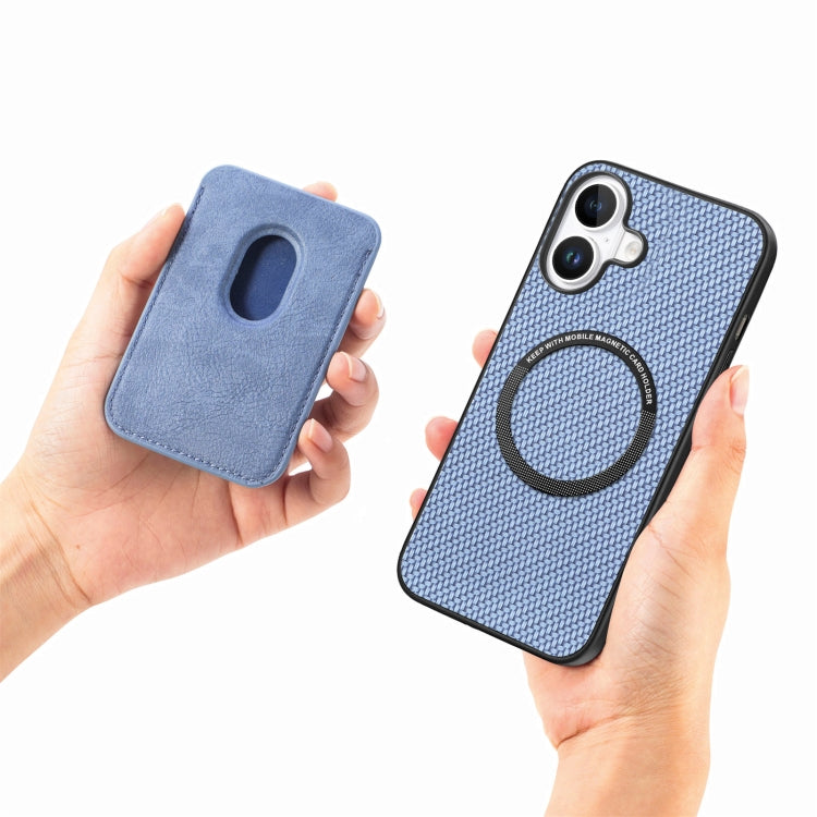 For iPhone 16 Carbon Fiber Leather Card Magsafe Phone Case(Blue) - iPhone 16 Cases by buy2fix | Online Shopping UK | buy2fix