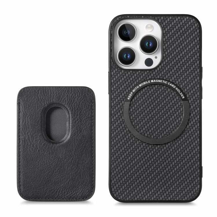 For iPhone 16 Pro Max Carbon Fiber Leather Card Magsafe Phone Case(Black) - iPhone 16 Pro Max Cases by buy2fix | Online Shopping UK | buy2fix