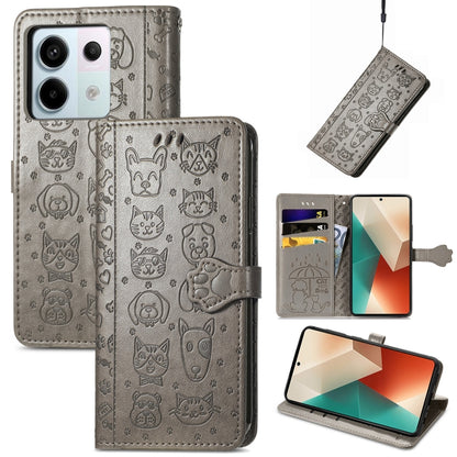 For Xiaomi Redmi Note 13 Pro Cat and Dog Embossed Leather Phone Case(Grey) - Note 13 Pro Cases by buy2fix | Online Shopping UK | buy2fix