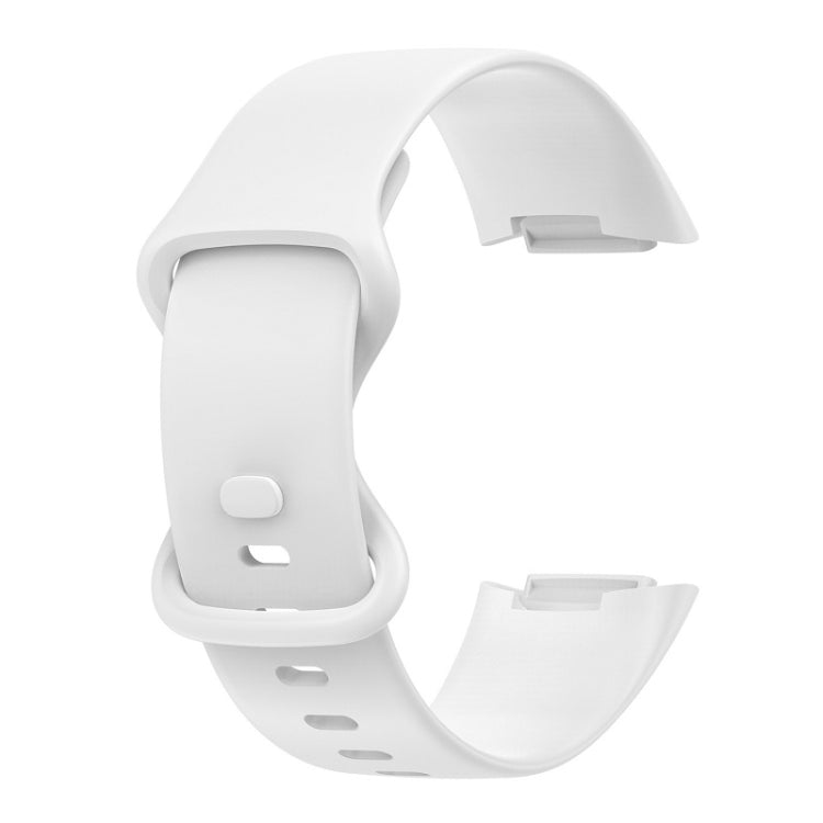 For Fitbit Charge 6 Solid Color Butterfly Buckle Silicone Watch Band, Size:L Size(White) - Watch Bands by buy2fix | Online Shopping UK | buy2fix