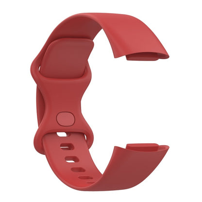 For Fitbit Charge 6 Solid Color Butterfly Buckle Silicone Watch Band, Size:L Size(Red) - Watch Bands by buy2fix | Online Shopping UK | buy2fix