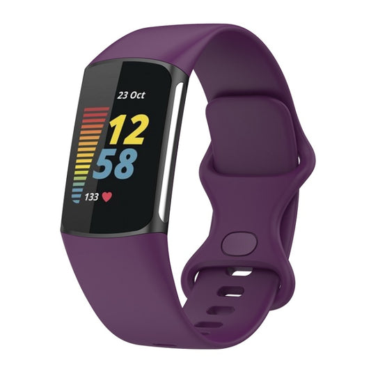 For Fitbit Charge 6 Solid Color Butterfly Buckle Silicone Watch Band, Size:L Size(Dark Purple) - Watch Bands by buy2fix | Online Shopping UK | buy2fix