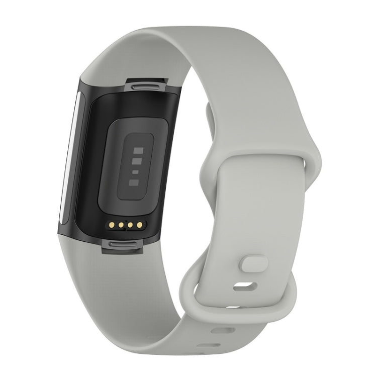 For Fitbit Charge 6 Solid Color Butterfly Buckle Silicone Watch Band, Size:L Size(Gray) - Watch Bands by buy2fix | Online Shopping UK | buy2fix