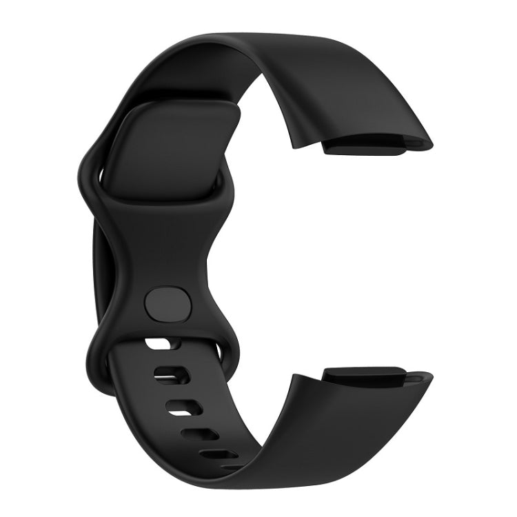 For Fitbit Charge 6 Solid Color Butterfly Buckle Silicone Watch Band, Size:S Size(Black) - Watch Bands by buy2fix | Online Shopping UK | buy2fix