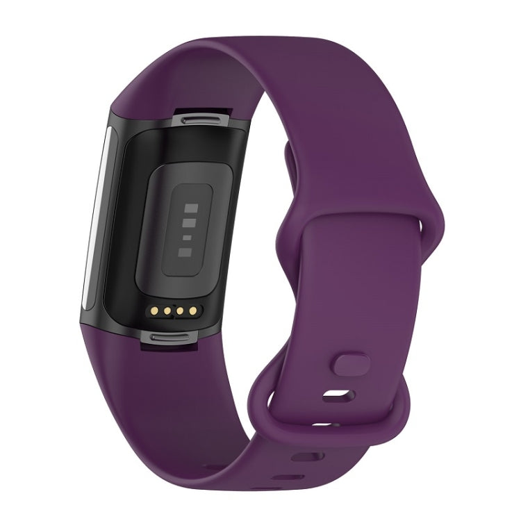 For Fitbit Charge 6 Solid Color Butterfly Buckle Silicone Watch Band, Size:S Size(Dark Purple) - Watch Bands by buy2fix | Online Shopping UK | buy2fix