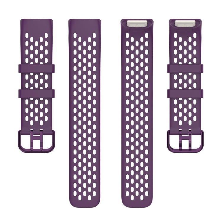 For Fitbit Charge 5 Solid Color Breathable Sports Silicone Watch Band(Dark Purple) - Watch Bands by buy2fix | Online Shopping UK | buy2fix
