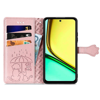 For Realme C67 4G Cat and Dog Embossed Leather Phone Case(Rose Gold) - C67 Cases by buy2fix | Online Shopping UK | buy2fix