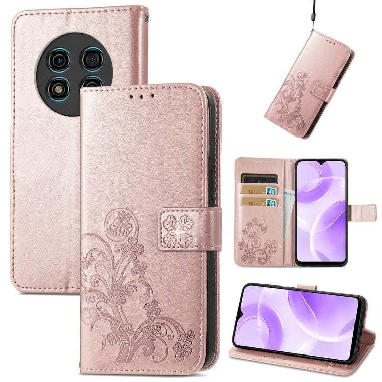 For Ulefone Note 15 Four-leaf Clasp Embossed Buckle Leather Phone Case(Rose Gold) - Ulefone Cases by buy2fix | Online Shopping UK | buy2fix