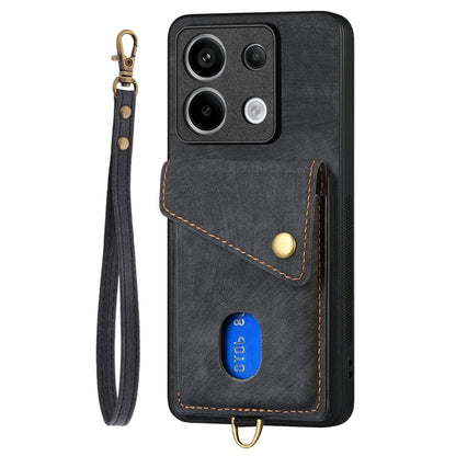 For Xiaomi Redmi Note 13 Pro 5G Retro Card Wallet Fold Leather Phone Case with Strap(Black) - Note 13 Pro Cases by buy2fix | Online Shopping UK | buy2fix
