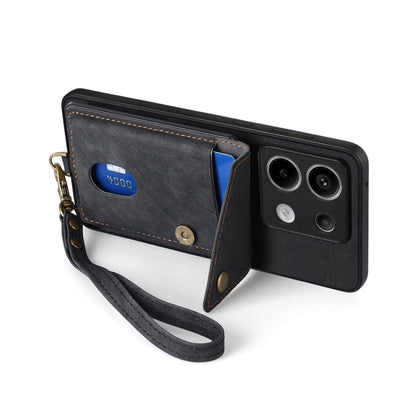 For Xiaomi Redmi Note 13 Pro 5G Retro Card Wallet Fold Leather Phone Case with Strap(Black) - Note 13 Pro Cases by buy2fix | Online Shopping UK | buy2fix