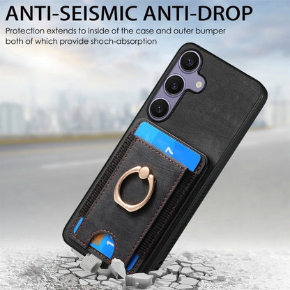 For Samsung Galaxy S25 5G Retro Splitable Magnetic Card Bag Leather Phone Case(Black) - Galaxy Phone Cases by buy2fix | Online Shopping UK | buy2fix