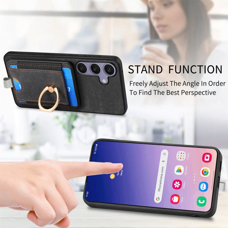 For Samsung Galaxy S25 5G Retro Splitable Magnetic Card Bag Leather Phone Case(Black) - Galaxy Phone Cases by buy2fix | Online Shopping UK | buy2fix