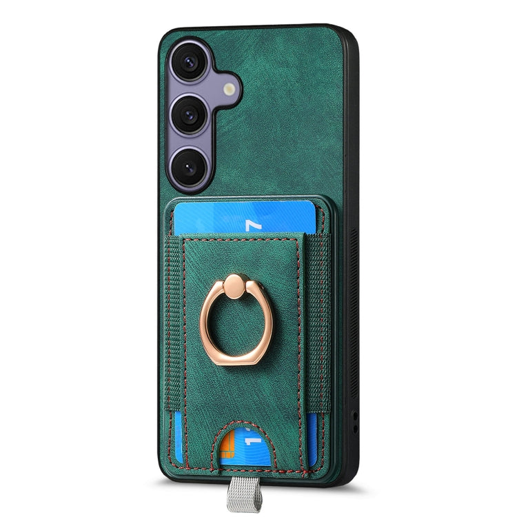 For Samsung Galaxy S25 5G Retro Splitable Magnetic Card Bag Leather Phone Case(Green) - Galaxy Phone Cases by buy2fix | Online Shopping UK | buy2fix