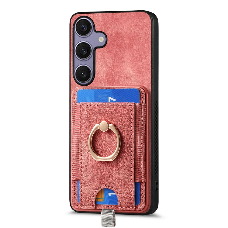 For Samsung Galaxy S25 5G Retro Splitable Magnetic Card Bag Leather Phone Case(Pink) - Galaxy Phone Cases by buy2fix | Online Shopping UK | buy2fix