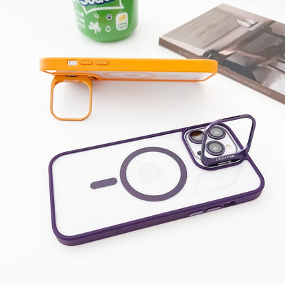 For iPhone 14 MagSafe Acrylic Hybrid TPU Holder Phone Case with Lens film(Orange) - iPhone 14 Cases by buy2fix | Online Shopping UK | buy2fix