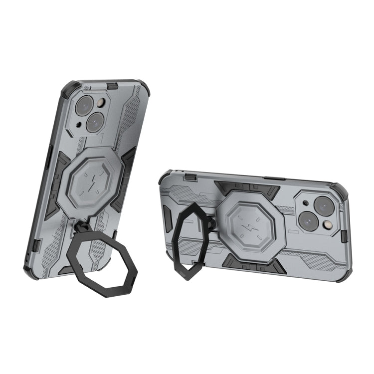 For iPhone 15 MagSafe Supersonic Armor Holder PC Hybrid TPU Phone Case(Grey) - iPhone 15 Cases by buy2fix | Online Shopping UK | buy2fix