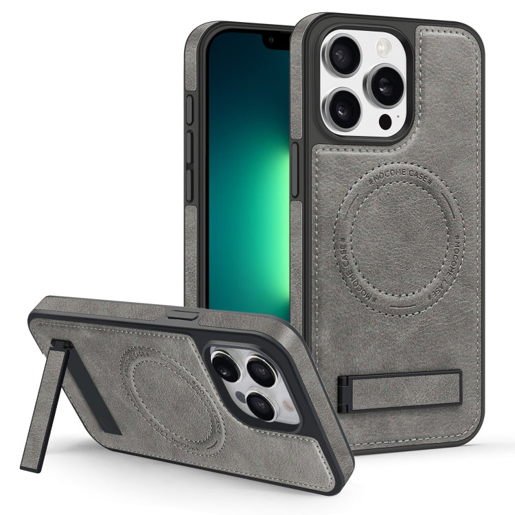 For iPhone 13 Pro Max Multi-function Holder MagSafe PU Phone Case(Gray) - iPhone 13 Pro Max Cases by buy2fix | Online Shopping UK | buy2fix