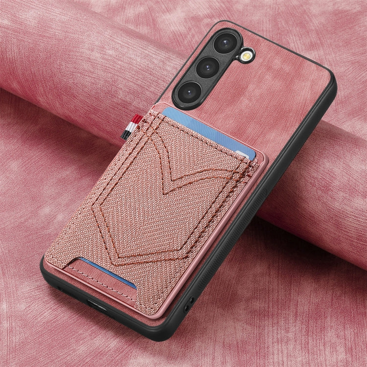 For Samsung Galaxy S25+ 5G Denim Texture Leather Skin Phone Case with Card Slot(Pink) - Galaxy S25+ 5G Cases by buy2fix | Online Shopping UK | buy2fix