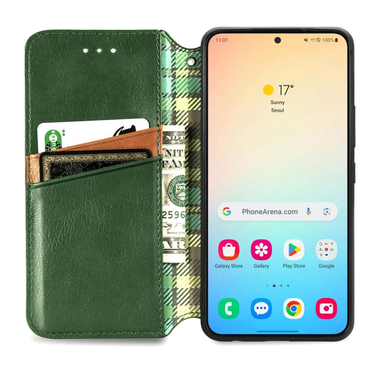 For Samsung Galaxy S25 5G Cubic Grid Pressed Magnetic Leather Phone Case(Green) - Galaxy S25 5G Cases by buy2fix | Online Shopping UK | buy2fix