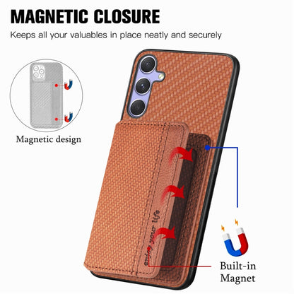 For Samsung Galaxy S25 Ultra 5G Carbon Fiber Magnetic Card Wallet RFID Blocking Phone Case(Brown) - Galaxy S25 Ultra 5G Cases by buy2fix | Online Shopping UK | buy2fix