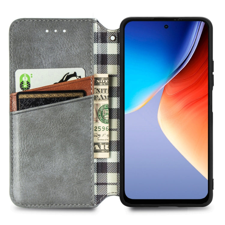 For Blackview A96 Cubic Grid Pressed Magnetic Leather Phone Case(Grey) - More Brand by buy2fix | Online Shopping UK | buy2fix