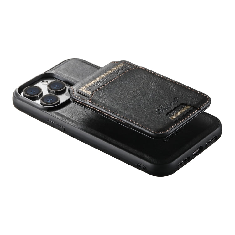 For iPhone 15 Plus Suteni H15 MagSafe Oil Eax Leather Detachable Wallet Back Phone Case(Black) - iPhone 15 Plus Cases by Suteni | Online Shopping UK | buy2fix
