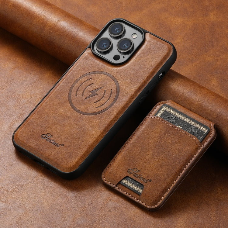 For iPhone 15 Plus Suteni H15 MagSafe Oil Eax Leather Detachable Wallet Back Phone Case(Brown) - iPhone 15 Plus Cases by Suteni | Online Shopping UK | buy2fix