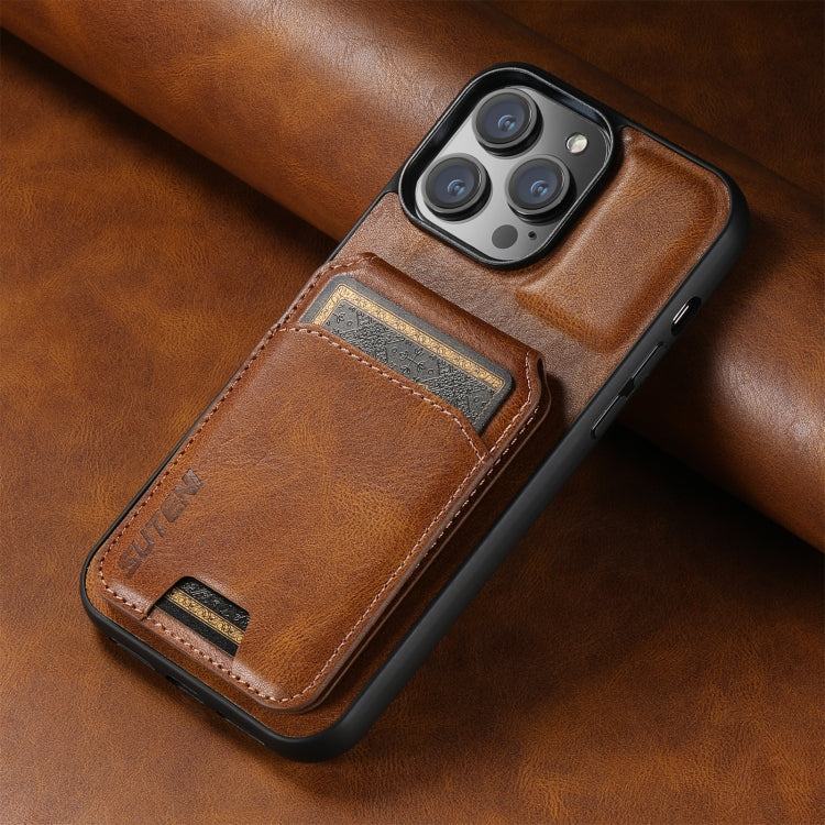 For iPhone 16 Suteni H02 Leather Wallet Stand Back Phone Case(Brown) - iPhone 16 Cases by Suteni | Online Shopping UK | buy2fix