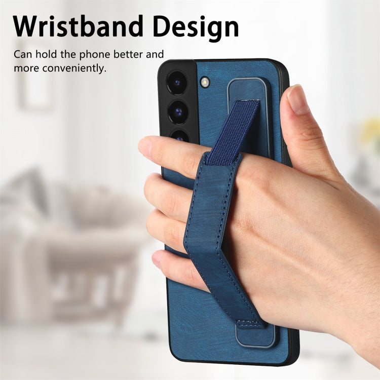 For Samsung Galaxy S22 5G Retro Wristband Holder Leather Back Phone Case(Blue) - Galaxy S22 5G Cases by buy2fix | Online Shopping UK | buy2fix