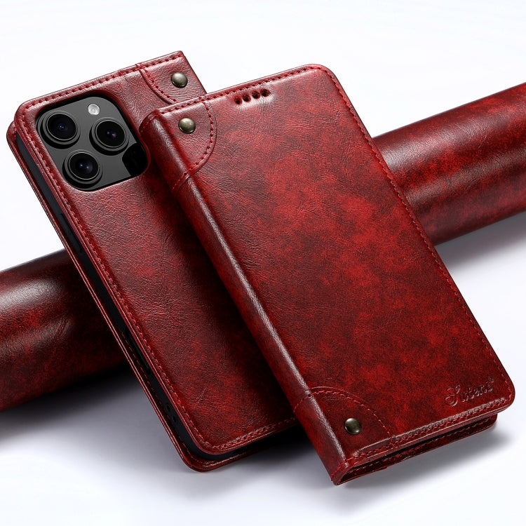 For iPhone 16 Pro Suteni Baroque Calf Texture Buckle Wallet Leather Phone Case(Red) - iPhone 16 Pro Cases by Suteni | Online Shopping UK | buy2fix