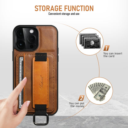 For iPhone 16 Suteni H13 Card Wallet Wrist Strap Holder PU Phone Case(Brown) - iPhone 16 Cases by Suteni | Online Shopping UK | buy2fix