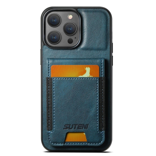 For iPhone 15 Pro Max Suteni H03 Oil Wax Leather Wallet Stand Back Phone Case(Blue) - iPhone 15 Pro Max Cases by Suteni | Online Shopping UK | buy2fix