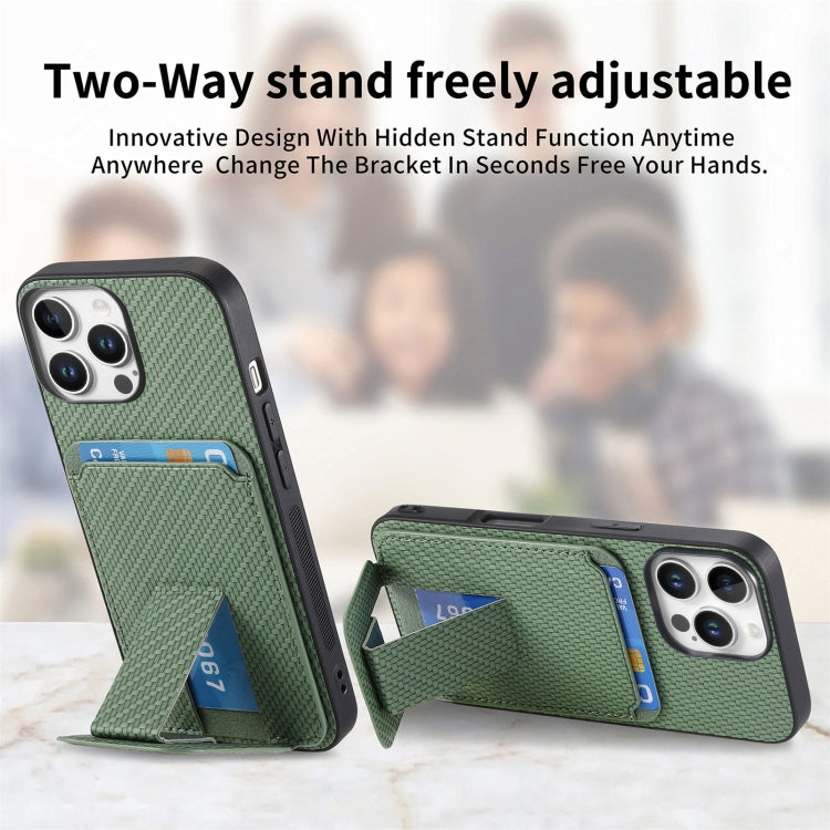 For iPhone 16 Pro Max Carbon Fiber Card Bag Fold Stand Phone Case(Green) - iPhone 16 Pro Max Cases by buy2fix | Online Shopping UK | buy2fix