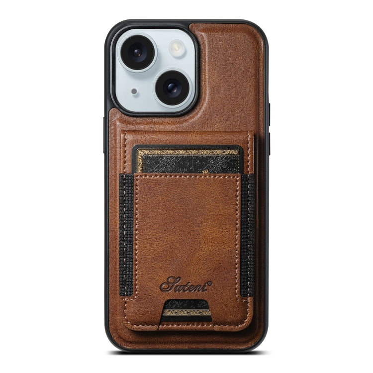 For iPhone 15 Plus Suteni H17 Oil Eax Leather MagSafe Detachable Wallet Phone Case(Brown) - iPhone 15 Plus Cases by Suteni | Online Shopping UK | buy2fix