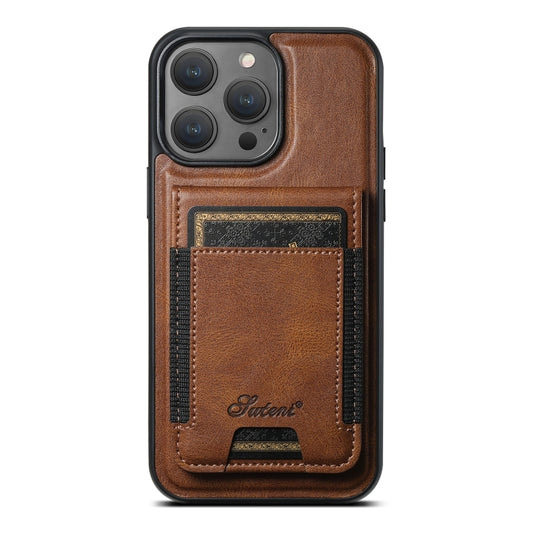 For iPhone 14 Pro Suteni H17 Oil Eax Leather MagSafe Detachable Wallet Phone Case(Brown) - iPhone 14 Pro Cases by Suteni | Online Shopping UK | buy2fix