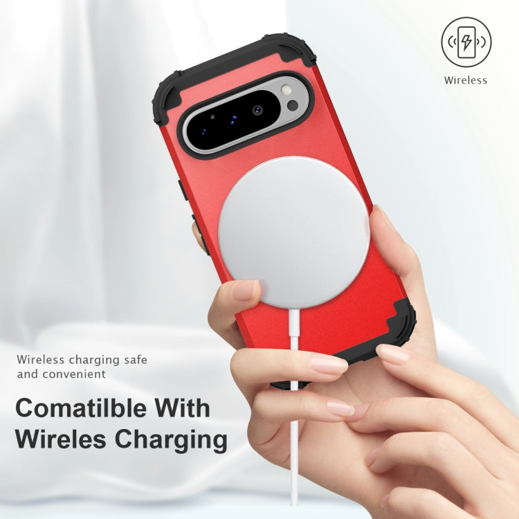 For Google Pixel 9 Pro 3 in 1 Silicone Hybrid PC Shockproof Phone Case(Red) - Google Cases by buy2fix | Online Shopping UK | buy2fix