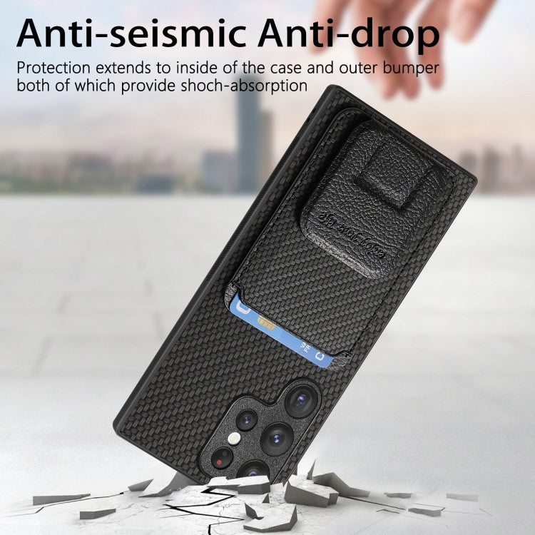 For Samsung Galaxy S23 FE 5G Carbon Fiber Card Bag Fold Stand Phone Case(Black) - Galaxy S23 FE 5G Cases by buy2fix | Online Shopping UK | buy2fix