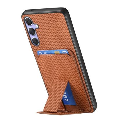 For Samsung Galaxy S25 Ultra 5G Carbon Fiber Card Bag Fold Stand Phone Case(Brown) - Galaxy S25 Ultra 5G Cases by buy2fix | Online Shopping UK | buy2fix