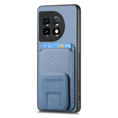 For OnePlus 11 Carbon Fiber Card Bag Fold Stand Phone Case(Blue) - OnePlus Cases by buy2fix | Online Shopping UK | buy2fix