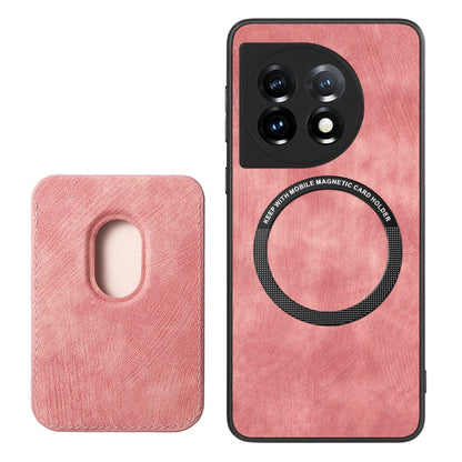 For OnePlus 11 Retro Leather Card Bag Magnetic Phone Case(Pink) - OnePlus Cases by buy2fix | Online Shopping UK | buy2fix