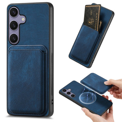 For Samsung Galaxy S25+ 5G Retro Leather Card Bag Magnetic Phone Case(Blue) - Galaxy S25+ 5G Cases by buy2fix | Online Shopping UK | buy2fix