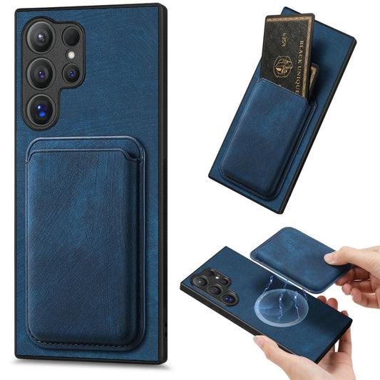 For Samsung Galaxy S25 Ultra 5G Retro Leather Card Bag Magnetic Phone Case(Blue) - Galaxy S25 Ultra 5G Cases by buy2fix | Online Shopping UK | buy2fix