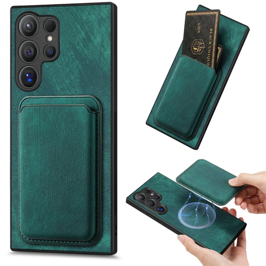 For Samsung Galaxy S25 Ultra 5G Retro Leather Card Bag Magnetic Phone Case(Green) - Galaxy S25 Ultra 5G Cases by buy2fix | Online Shopping UK | buy2fix